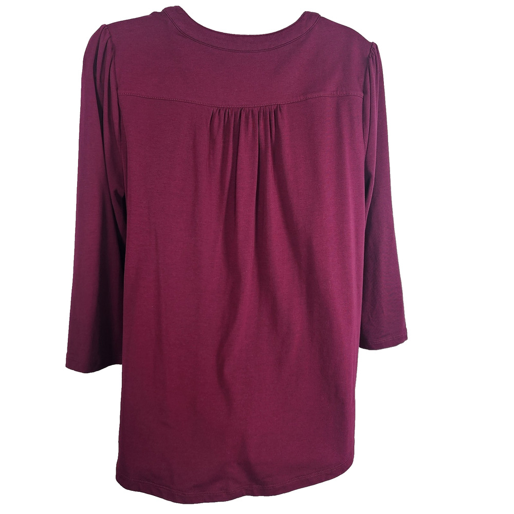 Lands' End Women's 3/4 Sleeve Lightweight Jersey Embellished Top Vivid Plum M - Picture 2 of 10